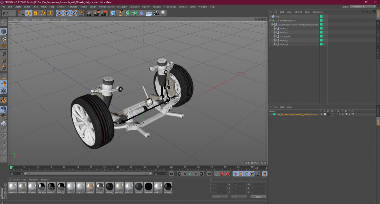 3D model Car Suspension Assembly with Wheels