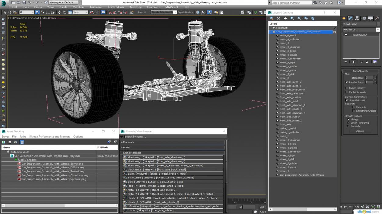 3D model Car Suspension Assembly with Wheels