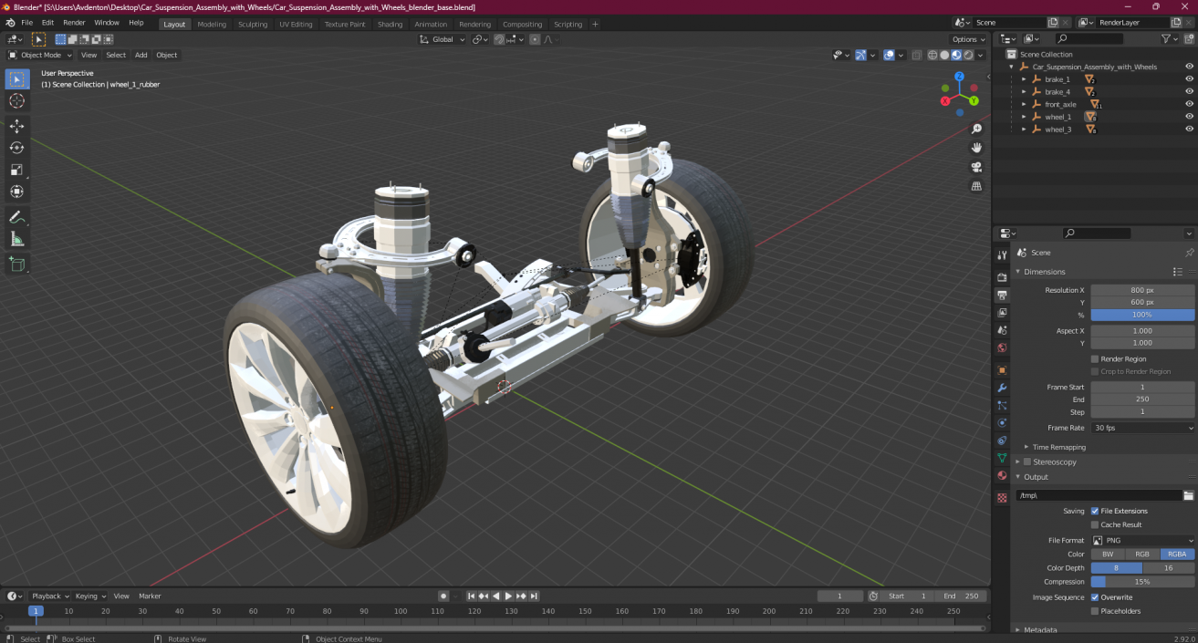 3D model Car Suspension Assembly with Wheels