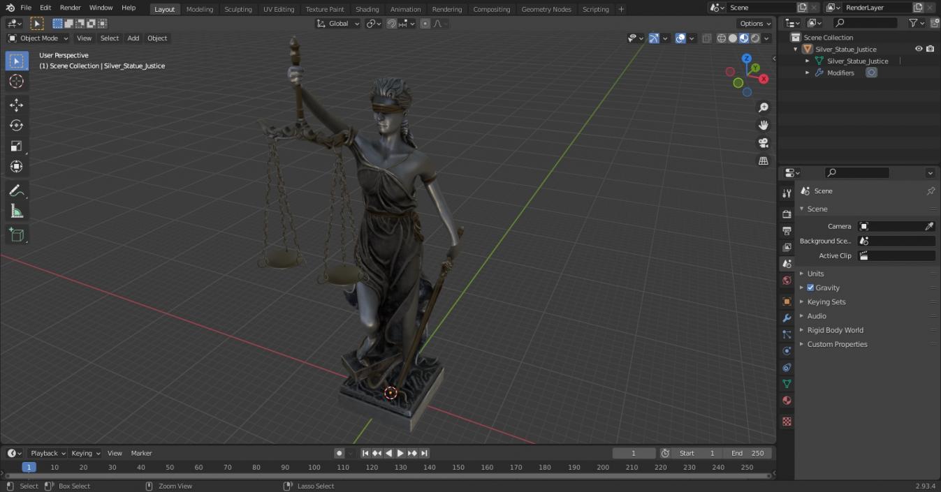 3D Silver Statue Justice