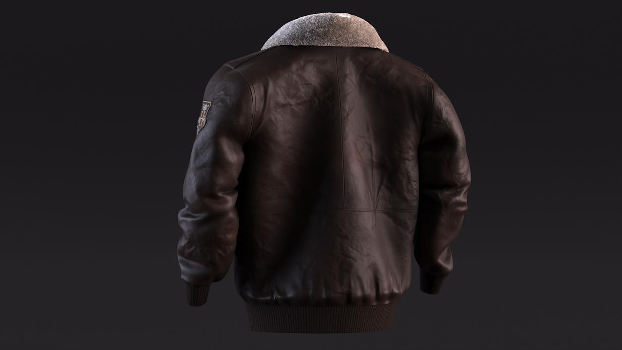 3D Brown Leather Bomber Jacket Fur