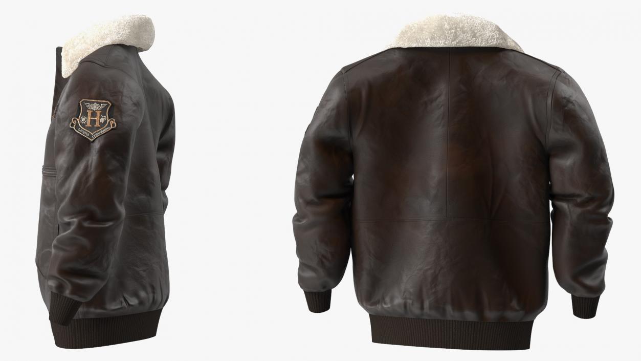 3D Brown Leather Bomber Jacket Fur