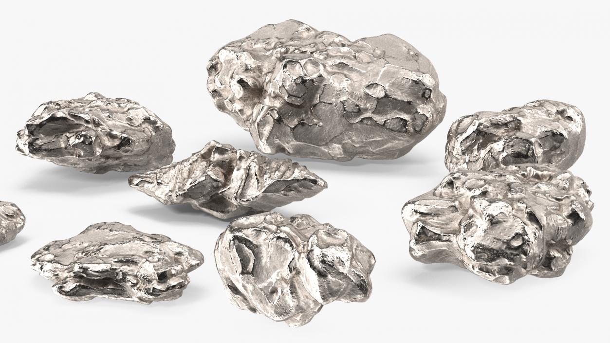 Silver Natural Minerals Stones Set 3D model