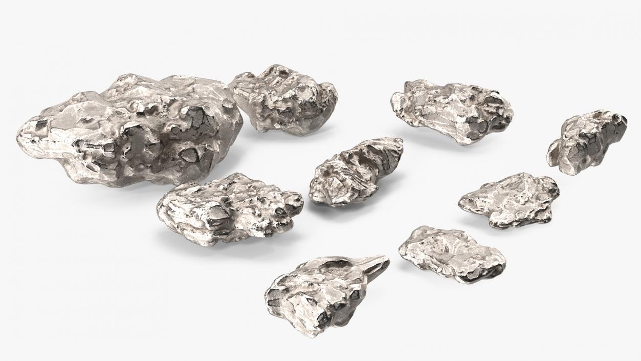 Silver Natural Minerals Stones Set 3D model