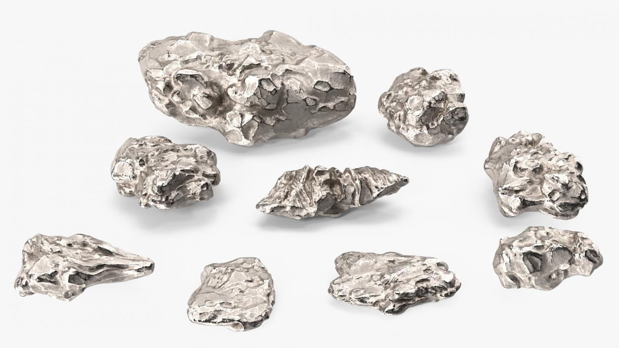 Silver Natural Minerals Stones Set 3D model