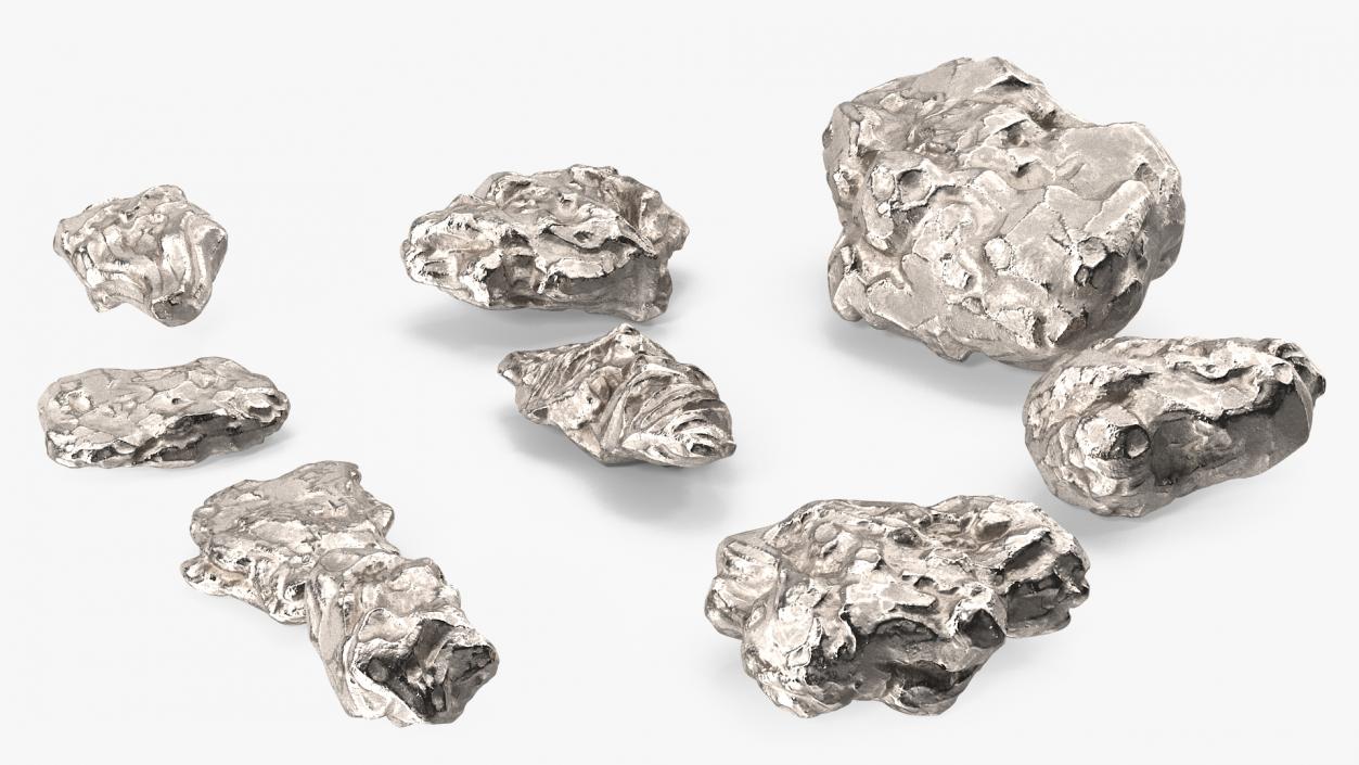 Silver Natural Minerals Stones Set 3D model