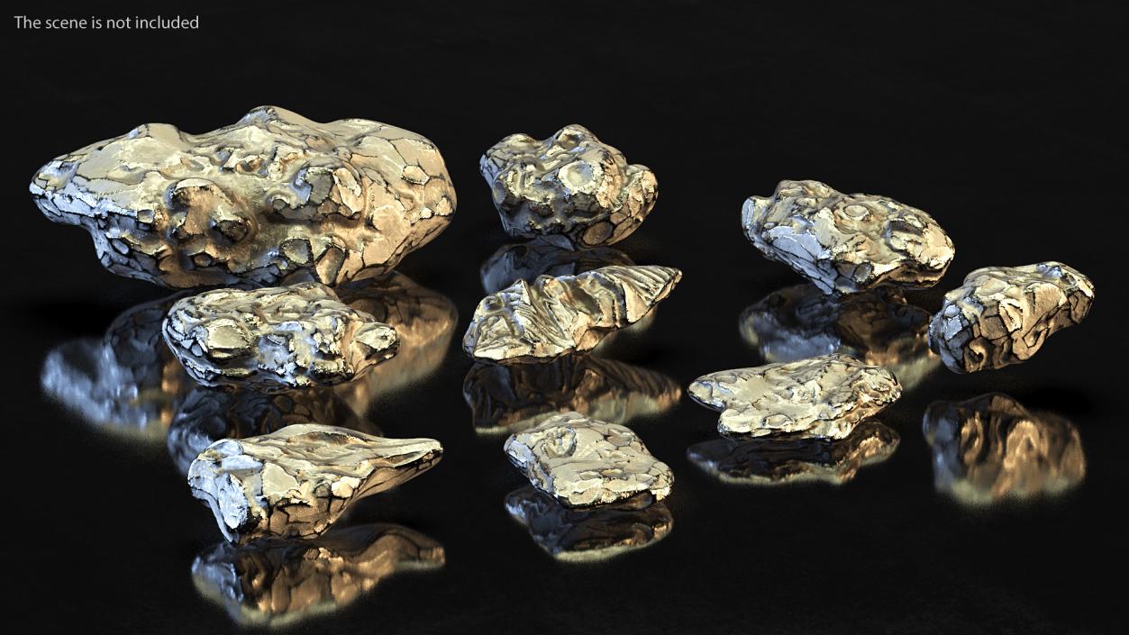 Silver Natural Minerals Stones Set 3D model