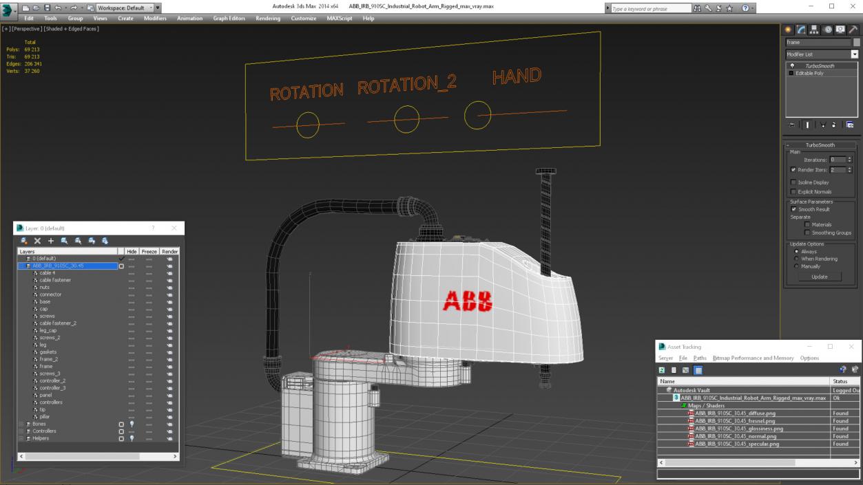 3D ABB IRB 910SC Industrial Robot Arm Rigged