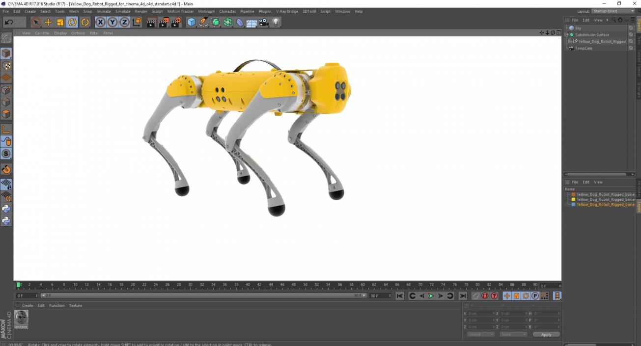 Yellow Dog Robot Rigged for Cinema 4D 3D