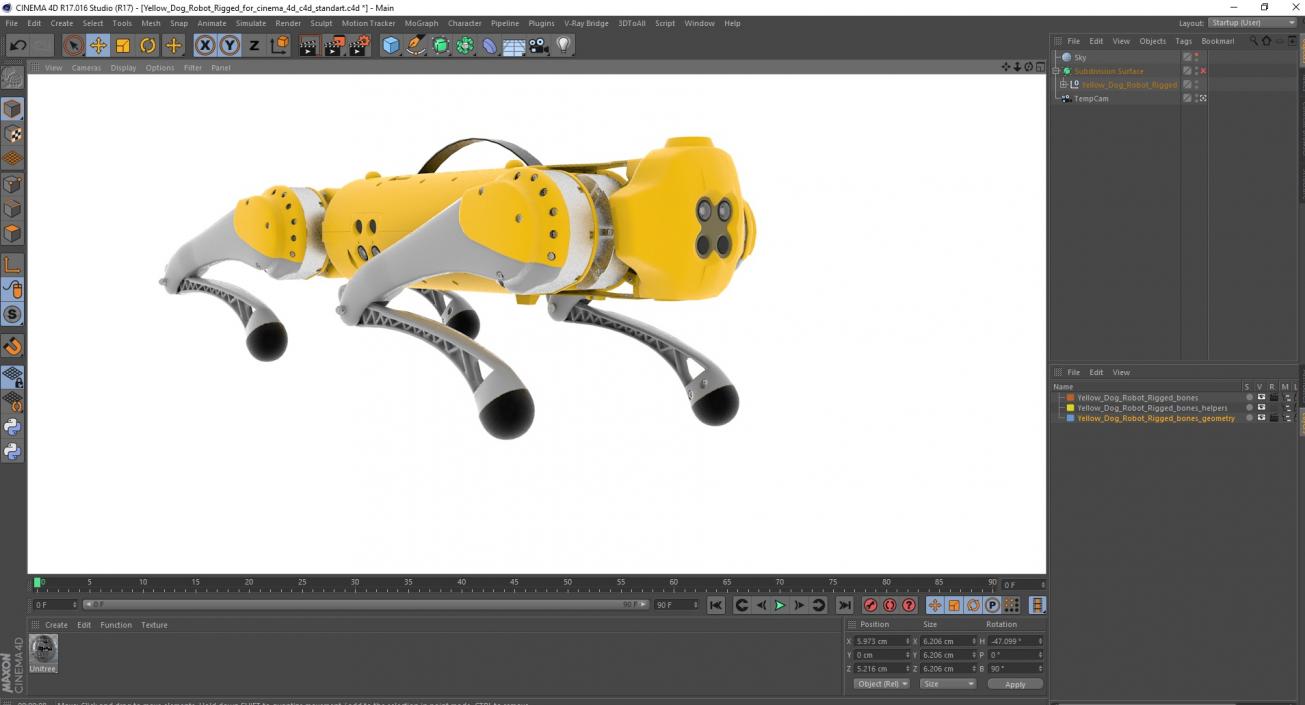 Yellow Dog Robot Rigged for Cinema 4D 3D