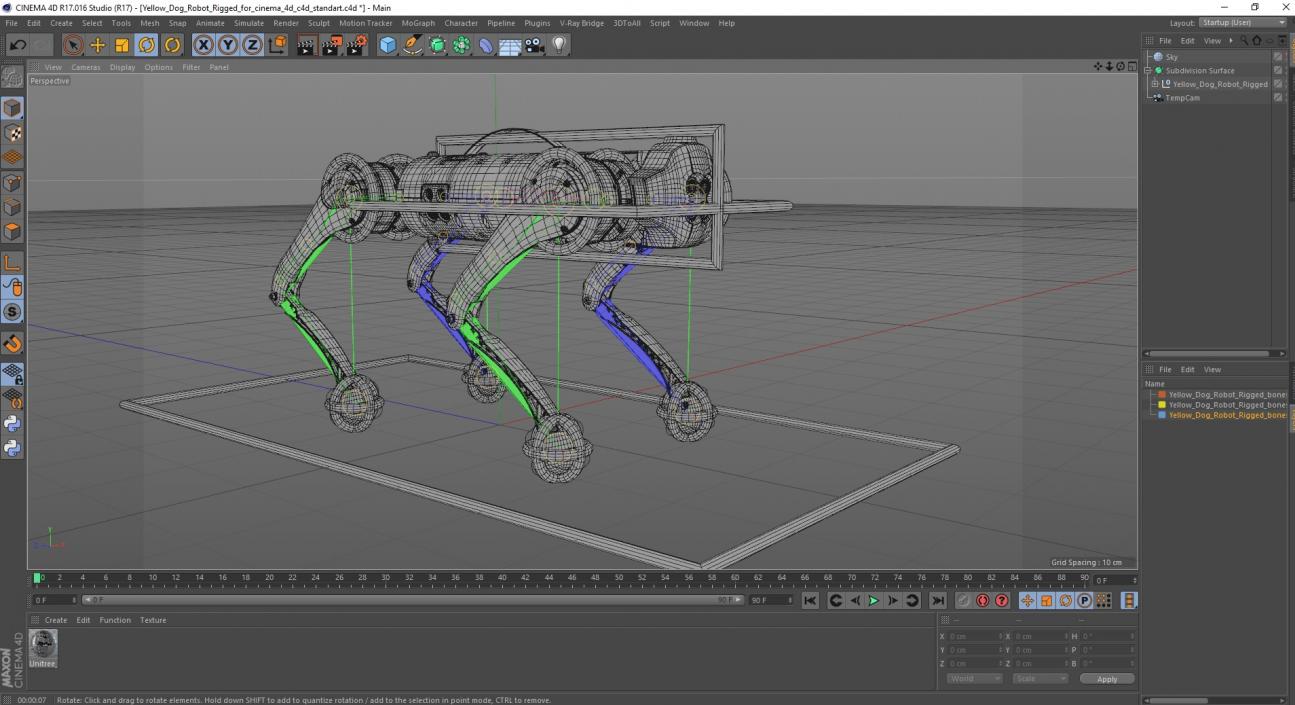 Yellow Dog Robot Rigged for Cinema 4D 3D