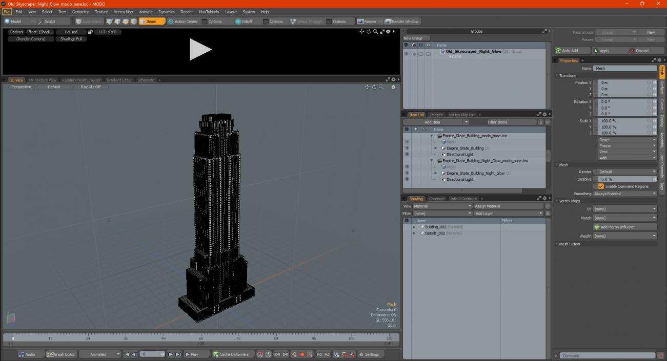 3D model Old Skyscraper Night Glow