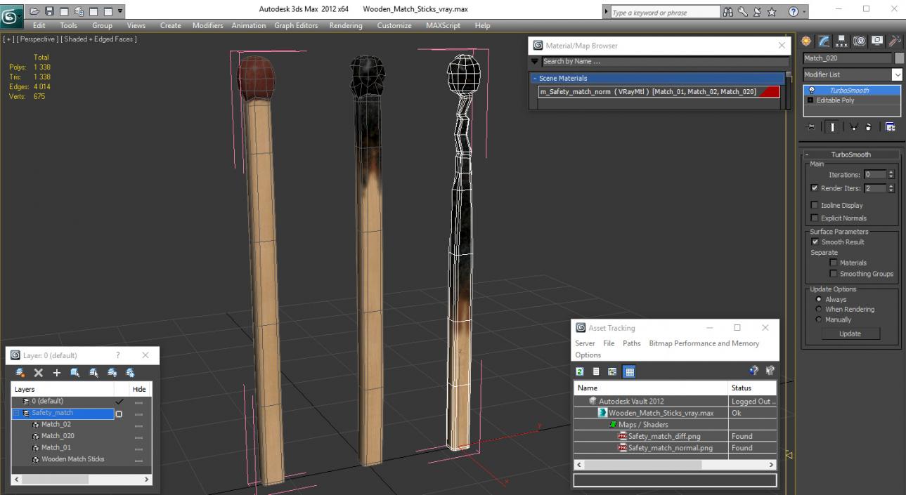 Wooden Match Sticks 3D model