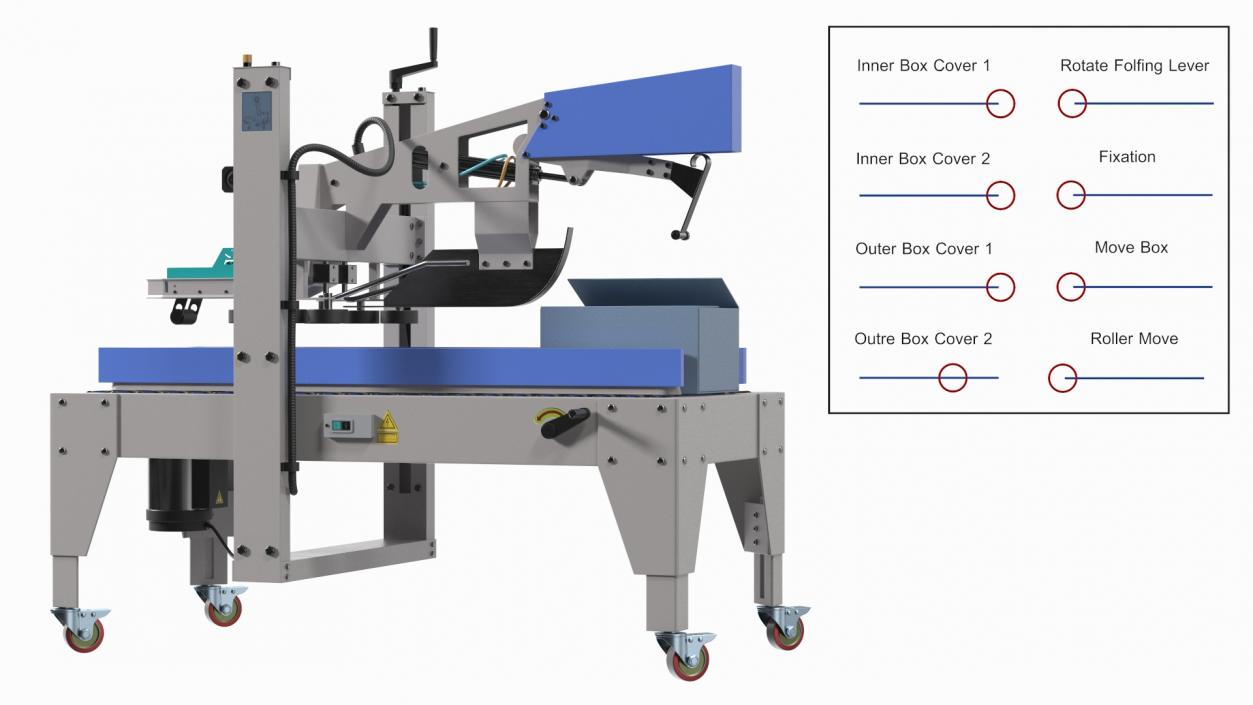 Carton Box Packing Machine Blue Rigged for Cinema 4D 3D