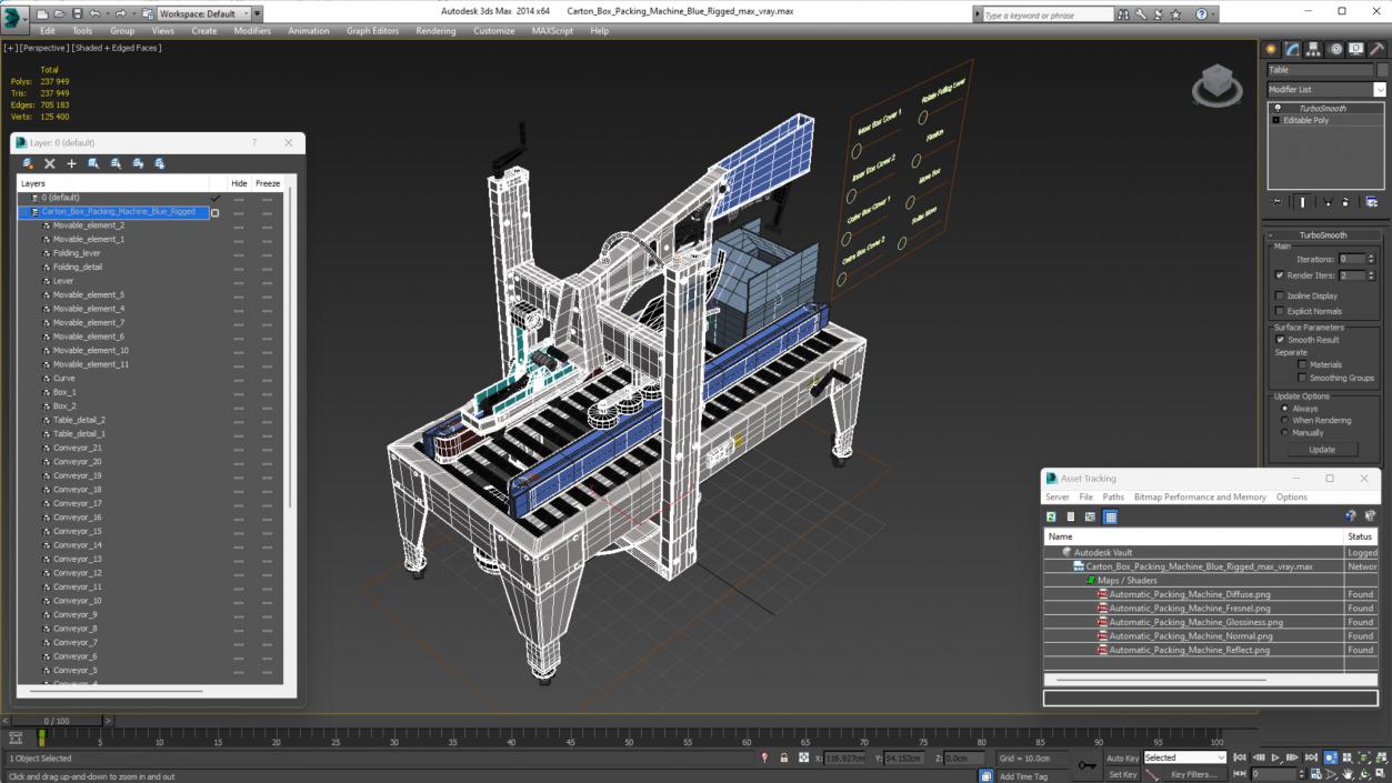 Carton Box Packing Machine Blue Rigged for Cinema 4D 3D