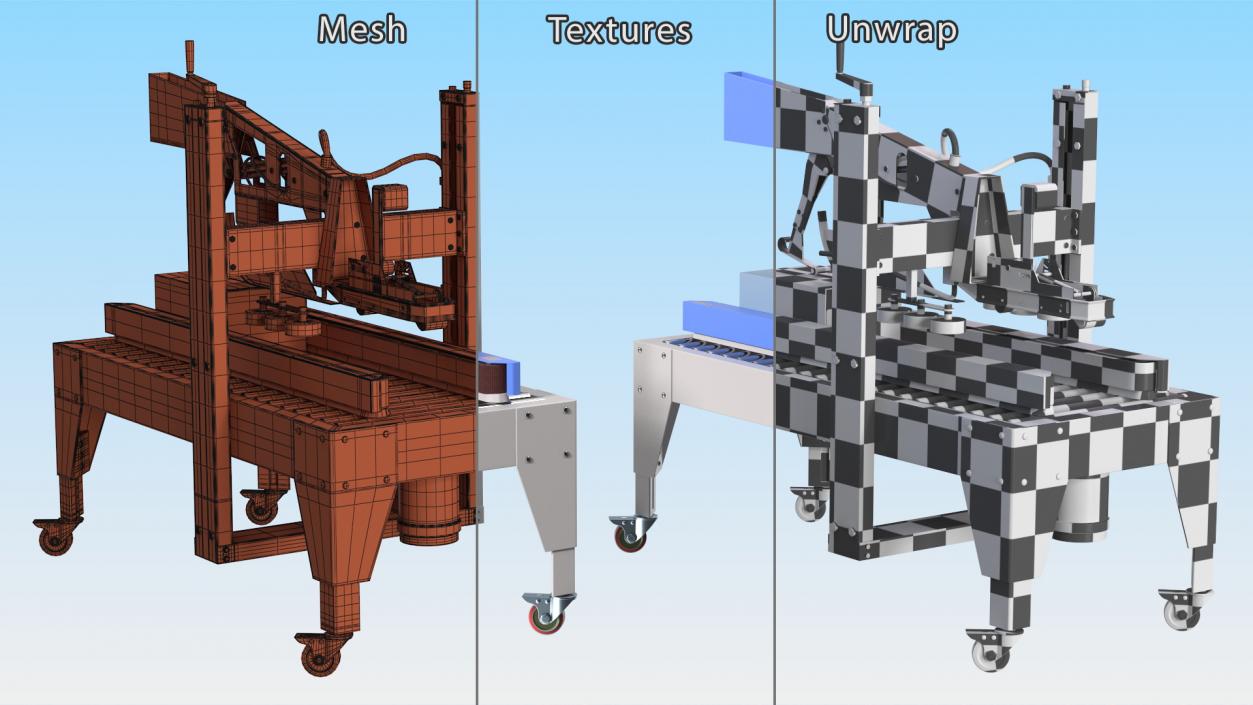 Carton Box Packing Machine Blue Rigged for Cinema 4D 3D