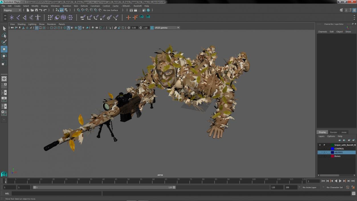 Sniper with Barrett 98 Bravo Rigged for Maya 3D model