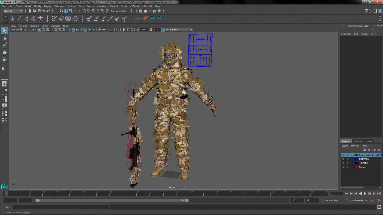 Sniper with Barrett 98 Bravo Rigged for Maya 3D model