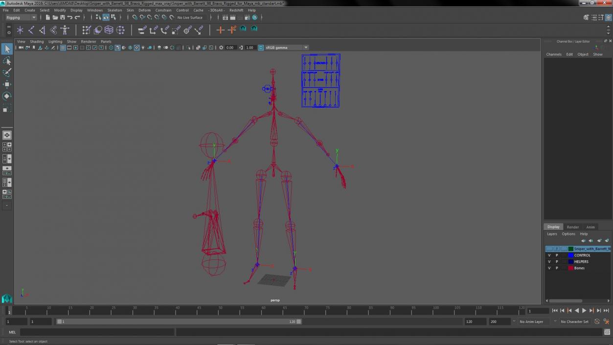 Sniper with Barrett 98 Bravo Rigged for Maya 3D model