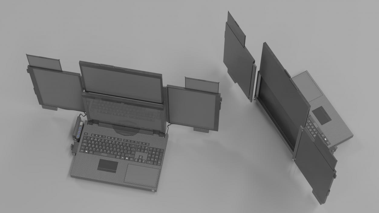 3D Professional Laptop with 6 Screens Rigged 2 model