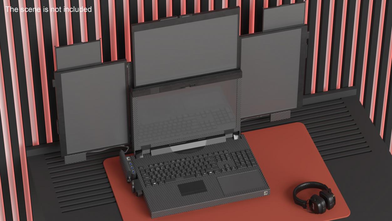 3D Professional Laptop with 6 Screens Rigged 2 model