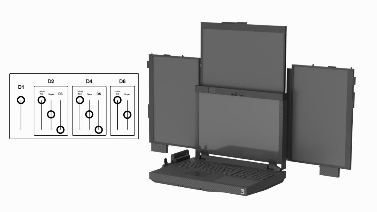 3D Professional Laptop with 6 Screens Rigged 2 model