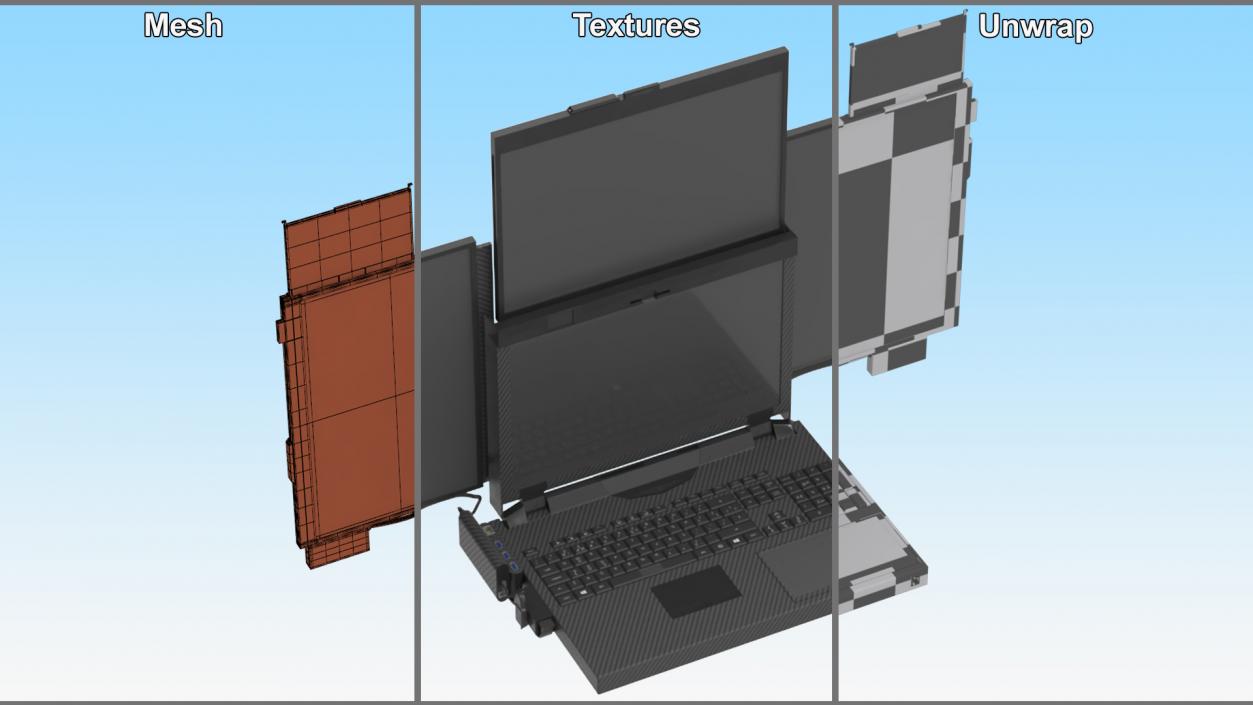 3D Professional Laptop with 6 Screens Rigged 2 model