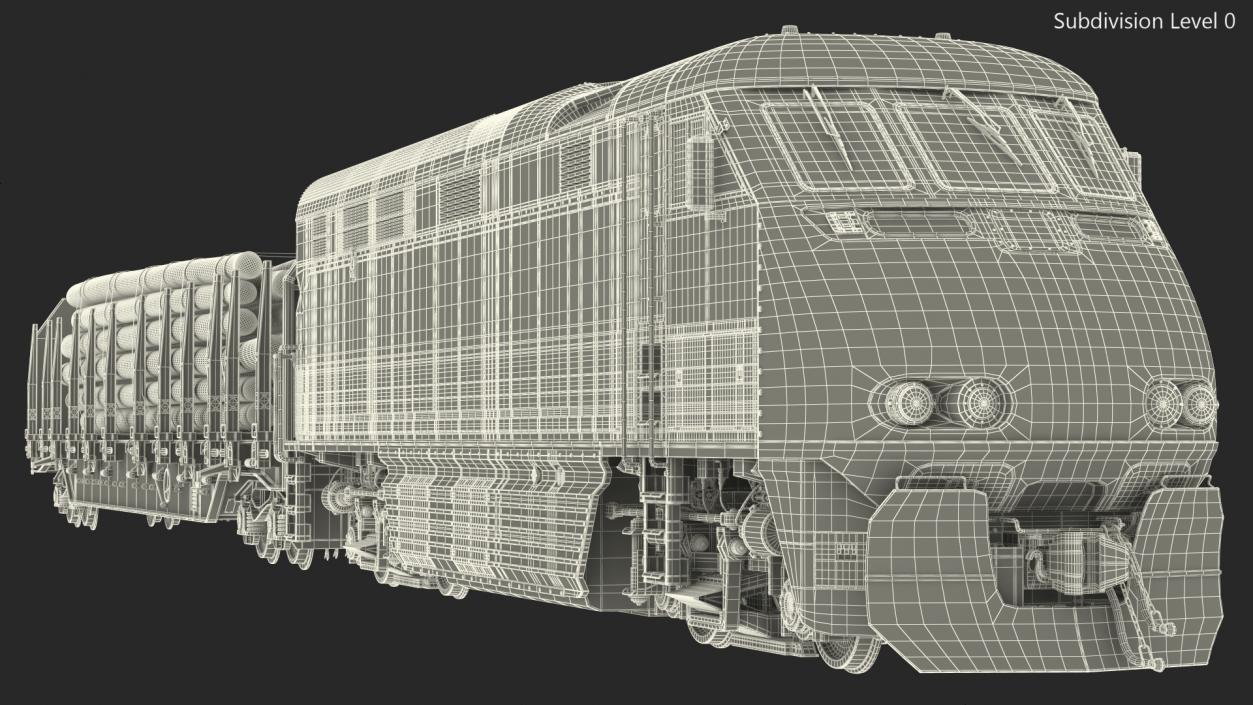 3D Diesel Electric Locomotive with Stake Wagon with Logs model