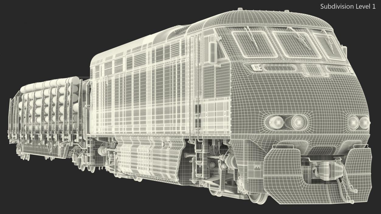 3D Diesel Electric Locomotive with Stake Wagon with Logs model