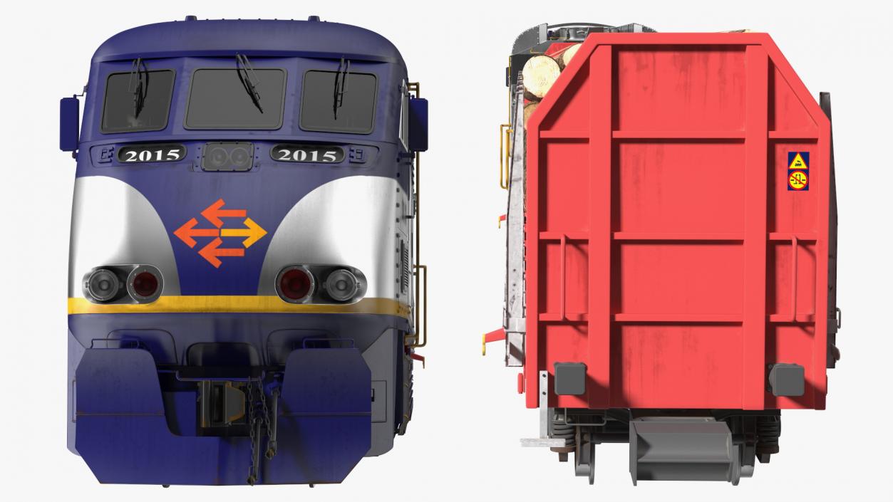 3D Diesel Electric Locomotive with Stake Wagon with Logs model