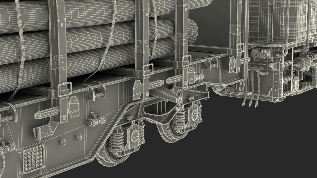 3D Diesel Electric Locomotive with Stake Wagon with Logs model