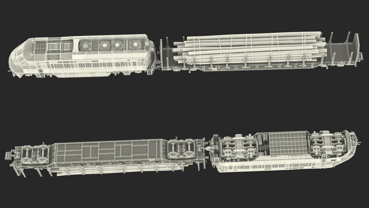 3D Diesel Electric Locomotive with Stake Wagon with Logs model