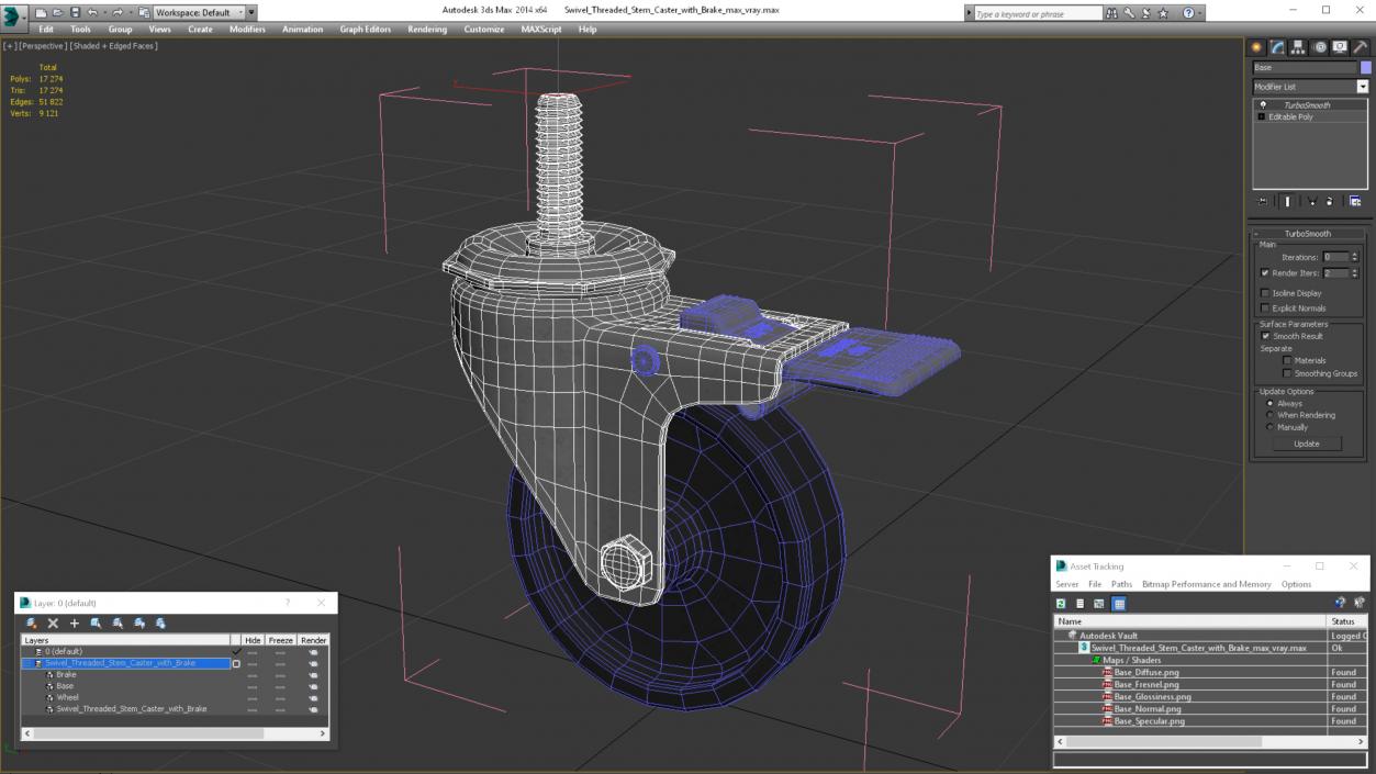 3D Swivel Threaded Stem Caster with Brake model