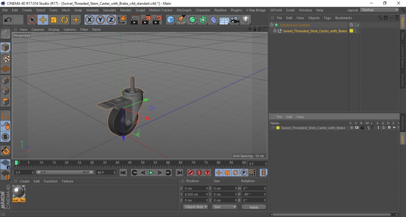 3D Swivel Threaded Stem Caster with Brake model