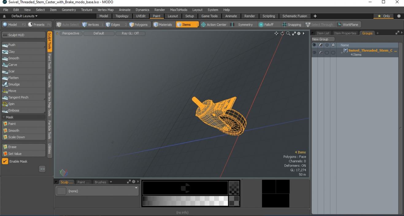 3D Swivel Threaded Stem Caster with Brake model