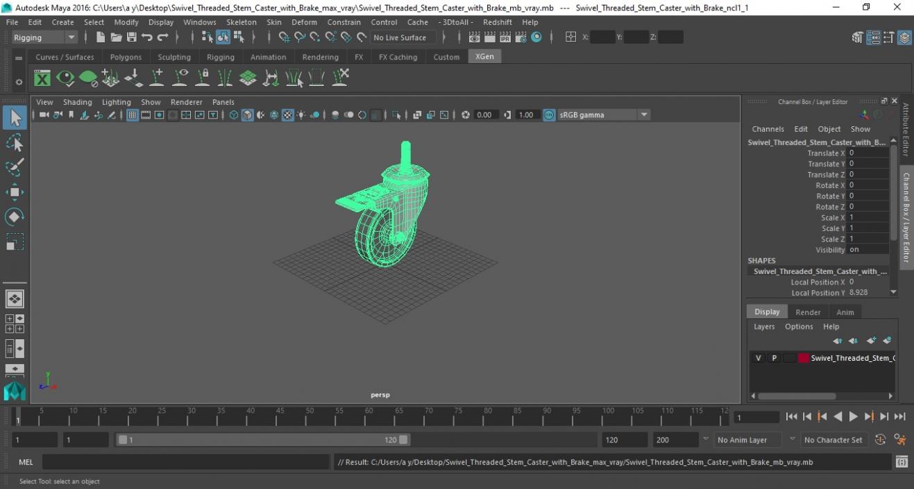 3D Swivel Threaded Stem Caster with Brake model