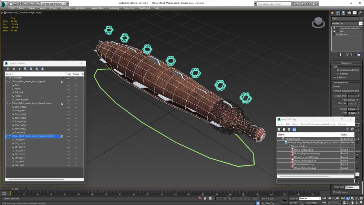 Ottoia Relict Marine Worm Rigged 3D