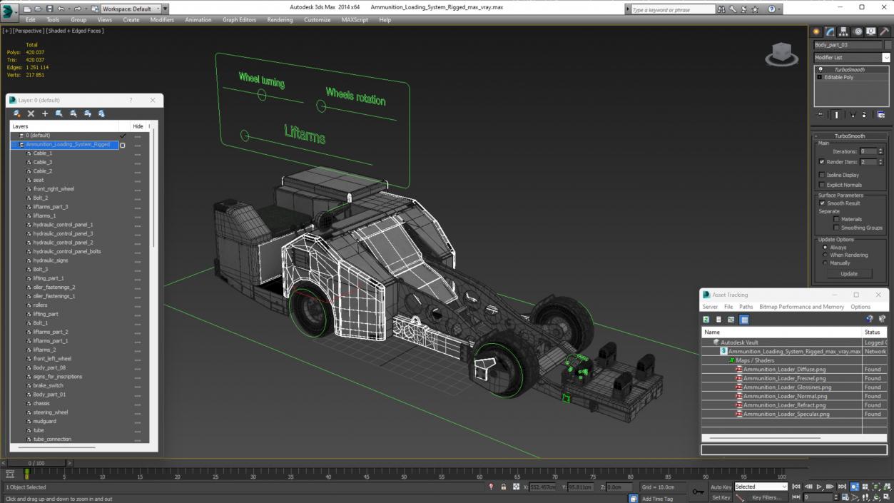 3D Ammunition Loading System Rigged for Cinema 4D