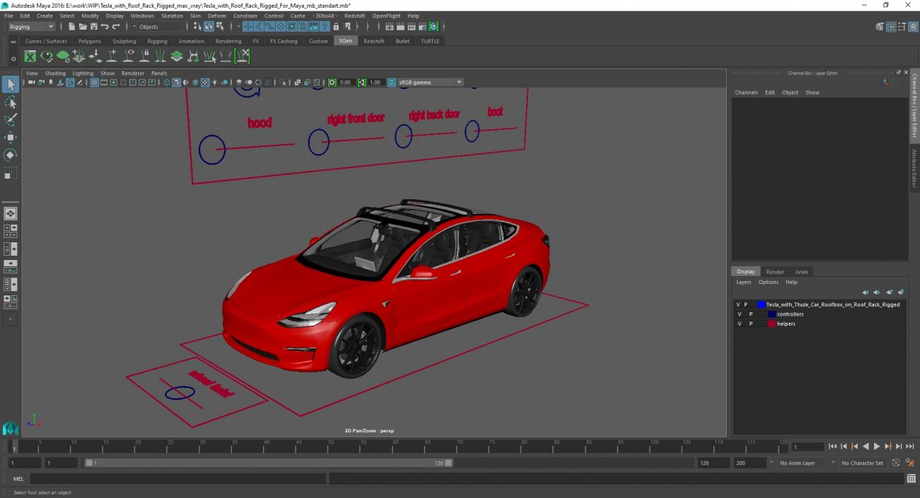 3D Tesla with Roof Rack Rigged for Maya