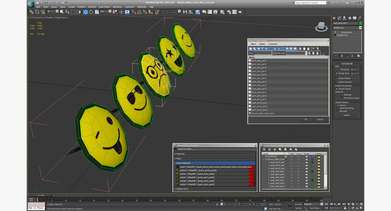 3D Round Smiley Faces Pins model