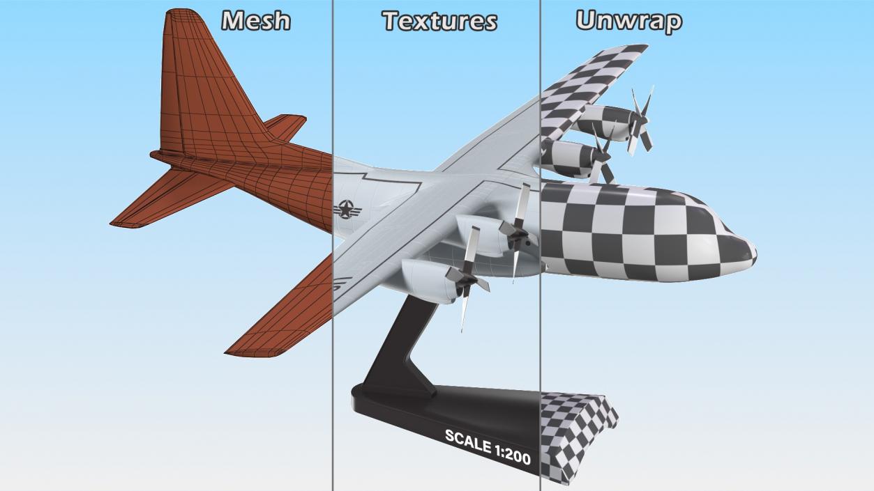 3D Hercules C130 Scale Model with Stand