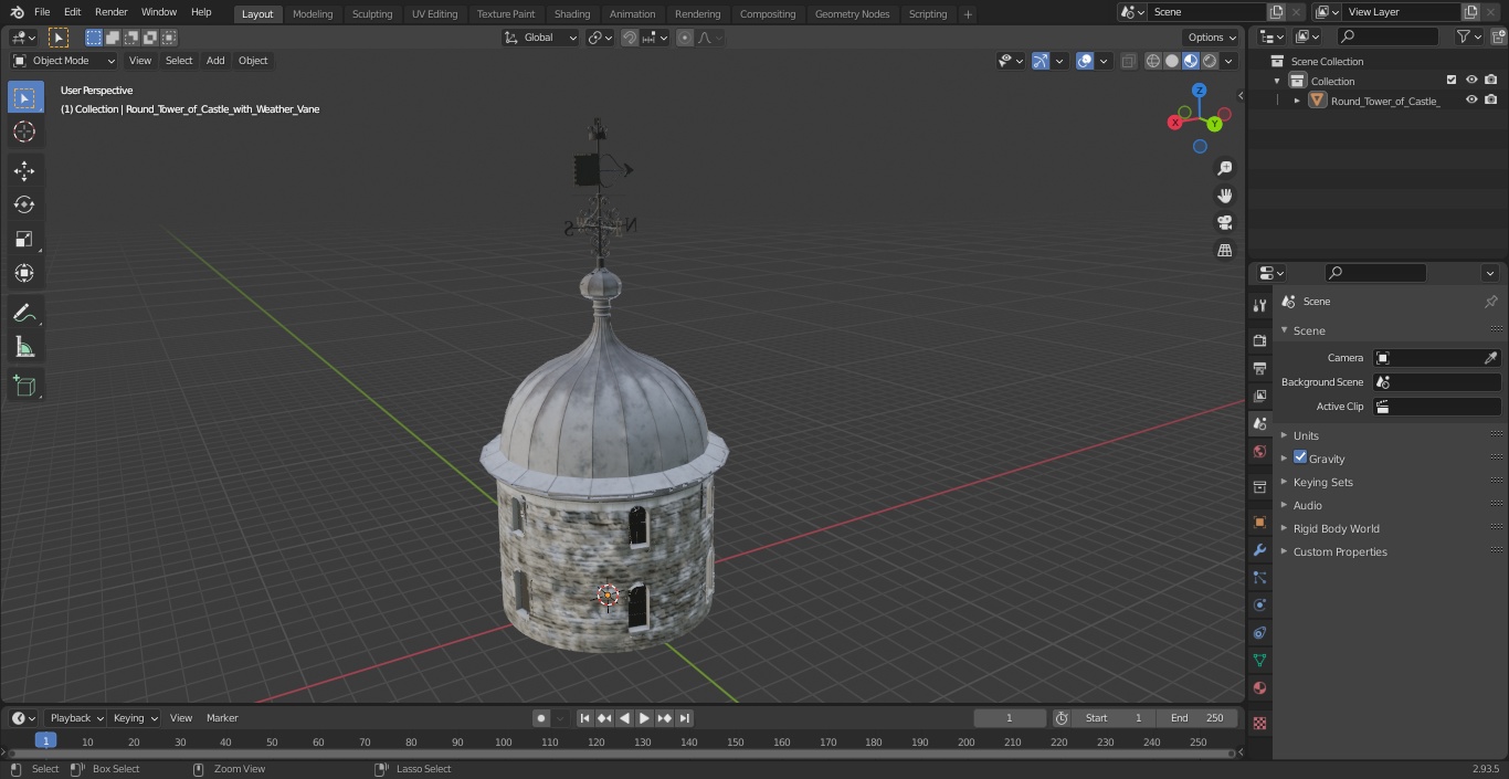 Round Tower of Castle with Weather Vane 3D model