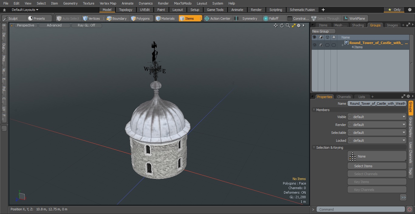 Round Tower of Castle with Weather Vane 3D model