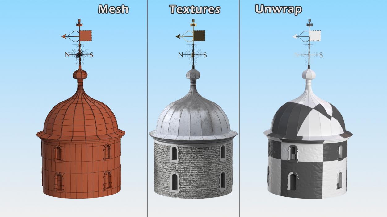 Round Tower of Castle with Weather Vane 3D model