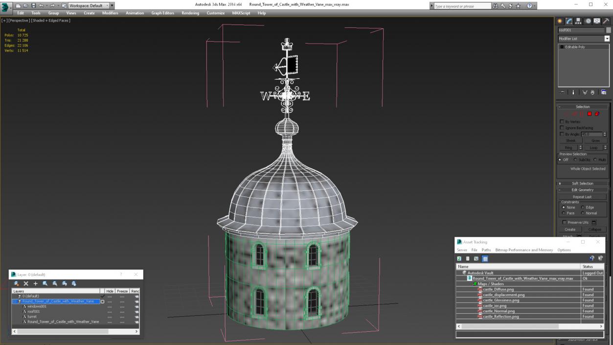 Round Tower of Castle with Weather Vane 3D model