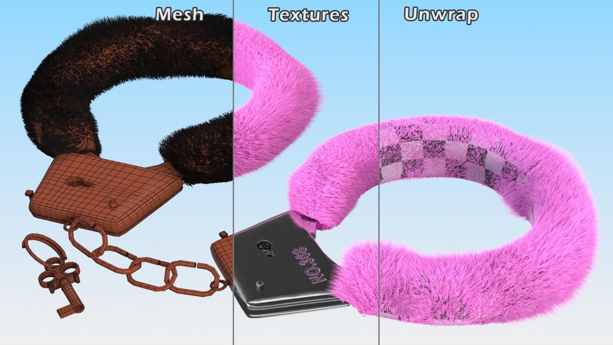 Fuzzy Pink Handcuffs Fur 3D model