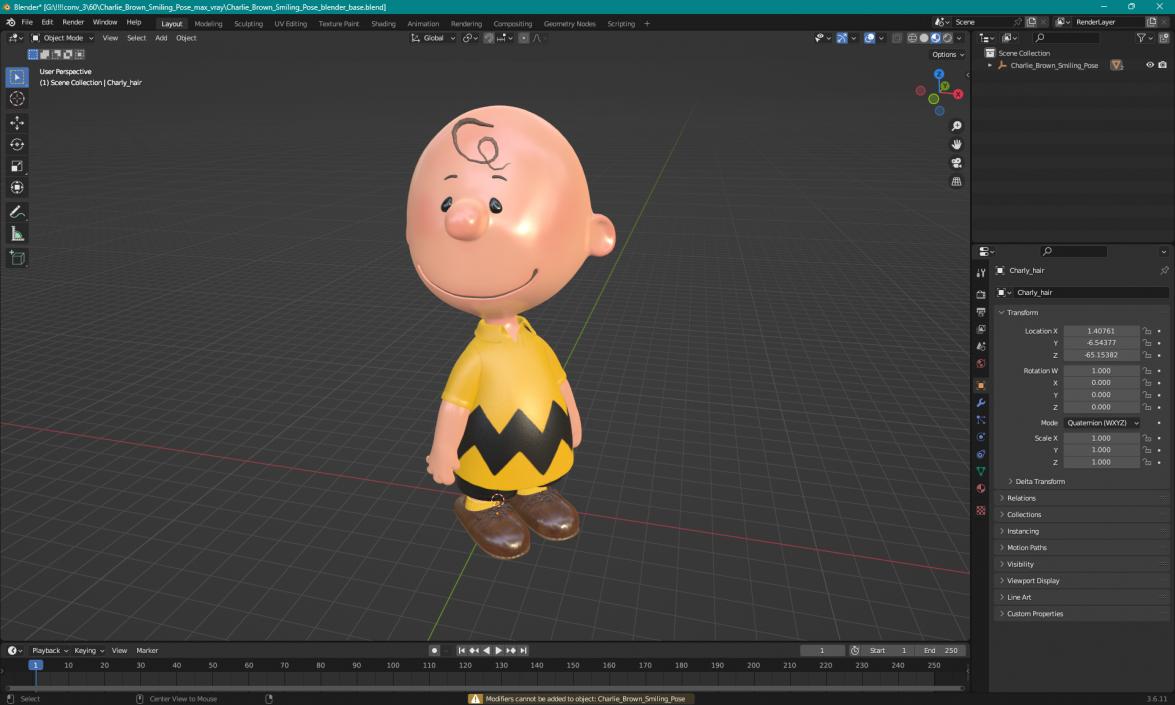 3D Charlie Brown Smiling Pose