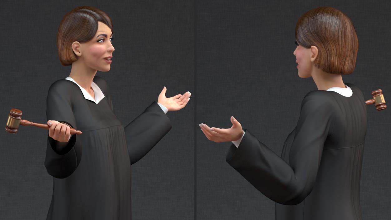 3D Female Magistrate Holding Gavel