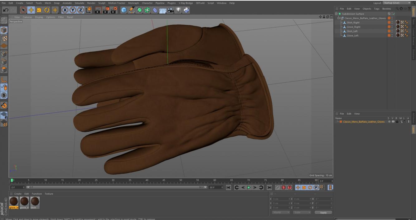 3D model Classic Mens Buffalo Leather Gloves