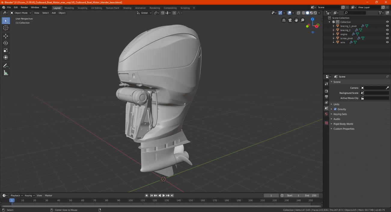 V8 Outboard Boat Motor 3D